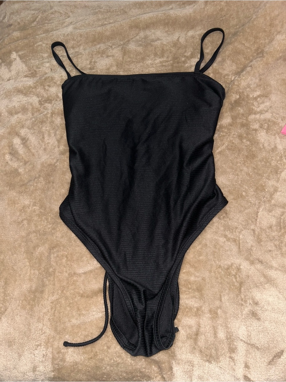 Black Ribbed One-Piece Swimsuit with Adjustable Straps